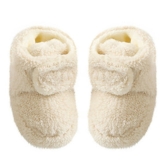 Toddler Fleece Shoes,Baby Booties, Infant Baby Girls Boys Fleece Lined Warm Winter Shoes, Non Slip Slipper Breathable Lightweight Socks Shoes Beige 12-24 Months