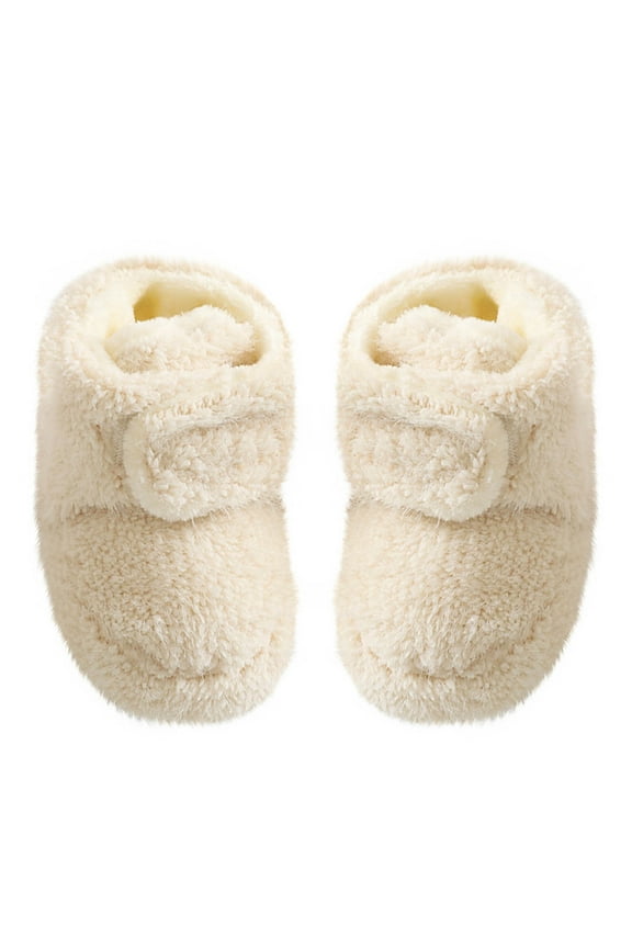 Toddler Fleece Shoes,Baby Booties, Infant Baby Girls Boys Fleece Lined Warm Winter Shoes, Non Slip Slipper Breathable Lightweight Socks Shoes Beige 12-24 Months