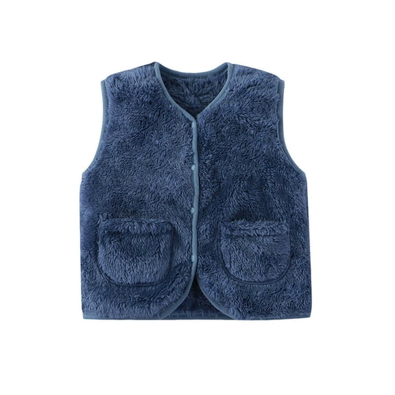 Toddler Fleece Vest Girls Button Down Winter Warm Sherpa Jackets Sleeveless Casual Fall Fuzzy Coat Blue, 1-2 Years