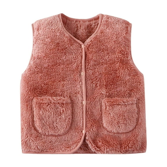 Toddler Fleece Vest Girls Button Down Winter Warm Sherpa Jackets Sleeveless Casual Fall Fuzzy Coat Pink, 1-2 Years