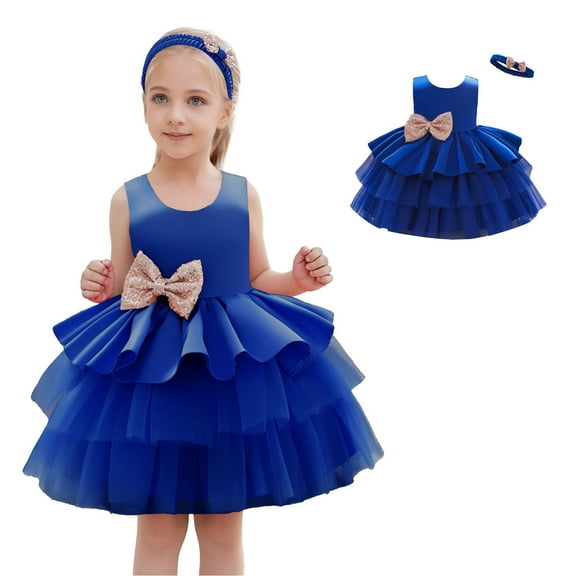 Toddler Flower Girl Dress Blue Ruffle Girl Tulle Dress Princess Dress for Girls Kids Dress 18-24 M