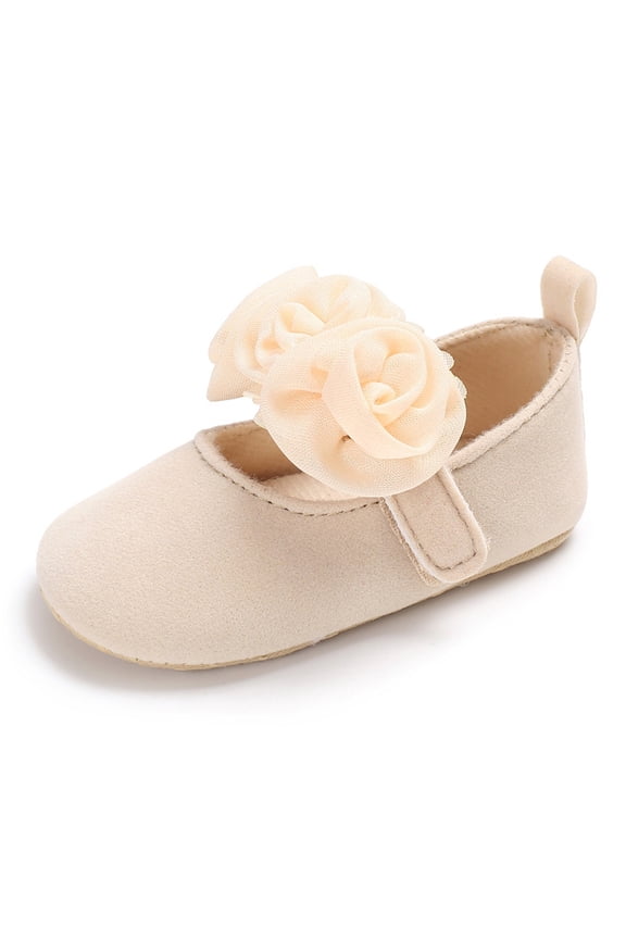 Toddler Flower Princess Shoes Soft Soled Dance Shoes For School Performances Training Beige 3 M-6 M