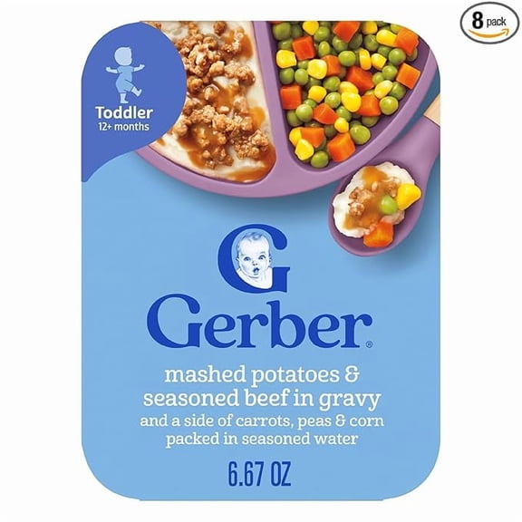 Toddler Food, Mashed Potatoes & Beef in Gravy, Mealtime for Toddler