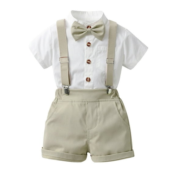 Toddler Formal Outfit Kid Gentleman Short Sleeve Shirt Bowtie Boy Suspender Shorts Wedding Suit Boys Outfits Baby Wedding Outfit Boy Shorts