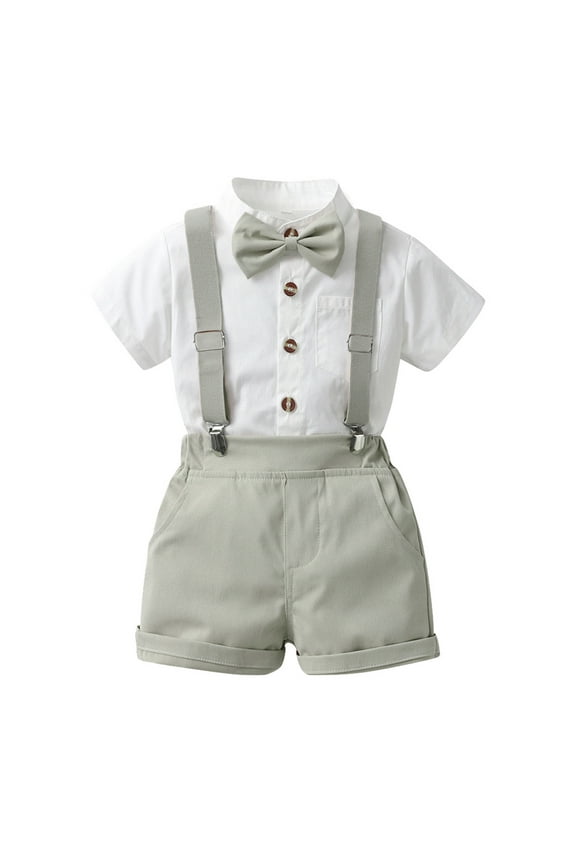 Toddler Formal Outfit Kid Gentleman Short Sleeve Shirt Bowtie Boy Suspender Shorts Wedding Suit Boys Outfits