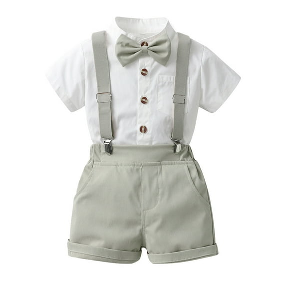 Toddler Formal Outfit Kid Gentleman Short Sleeve Shirt Bowtie Boy Suspender Shorts Wedding Suit Boys Outfits