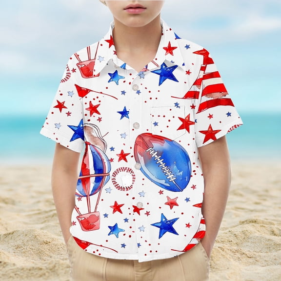 Toddler Fourth Of July Outfits Kids Fashion Cute Independence Day Print Short Sleeves Shirt Casual Lapel Collar Versatile Top With Pocket Multicolor 6-7 Years