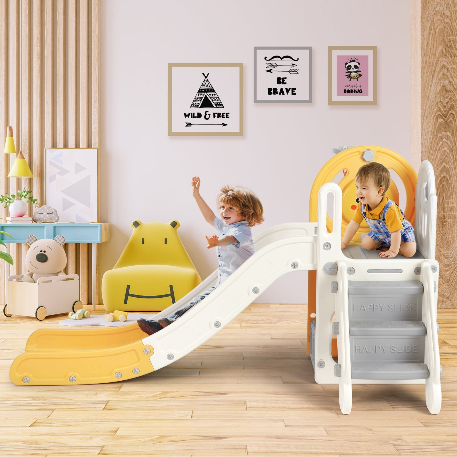 Toddler Freestanding Slide for Age 13 Boy & Girl, LShaped Slide with