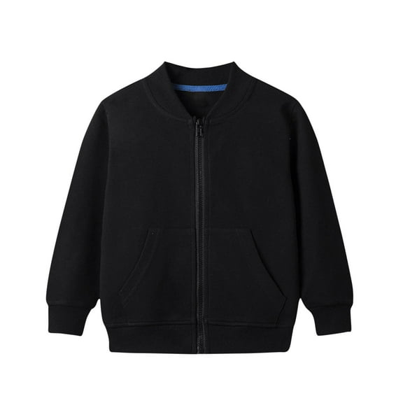 Toddler Full Zip Sweatshirts, Baby Boys Girls Zip up Jackets, Kids Casual Long Sleeve Zipper Sweatshirts with Pockets Sweaters Coats Outerwear Black 100