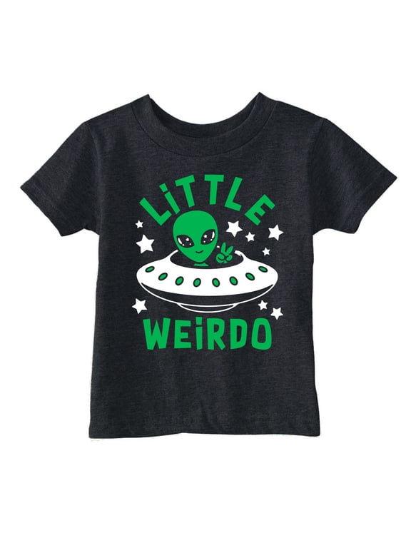 Toddler Funny T Shirts Little Weirdo Sarcastic Alien UFO Graphic Novelty Tee For Young Kids