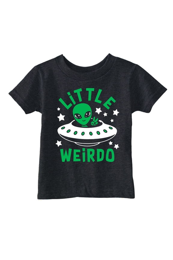 Toddler Funny T Shirts Little Weirdo Sarcastic Alien UFO Graphic Novelty Tee For Young Kids
