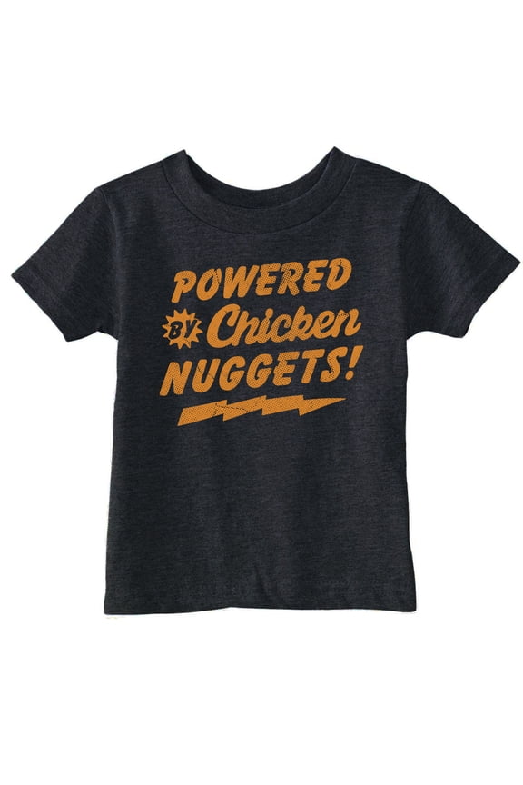 Toddler Funny T Shirts Powered By Chicken Nuggets Sarcastic Food Graphic Novelty Tee for Young Kids