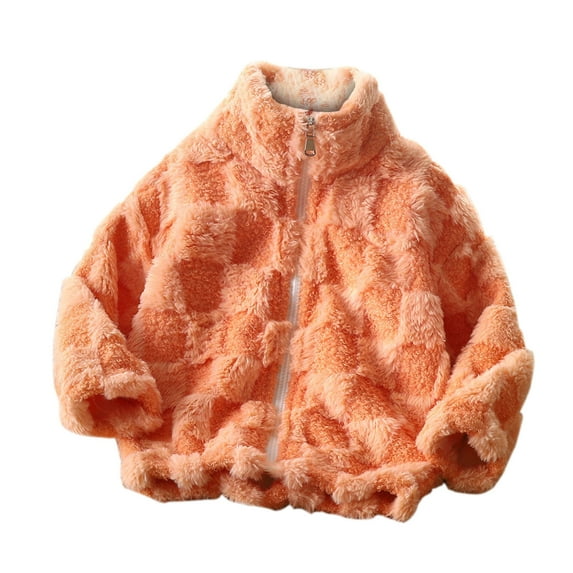 Toddler Fuzzy Fleece Jackets, Baby Girls Boys Zip up Jackets Stand Collar Long Sleeve Sweater Tops Winter Coat Outerwear Orange 160
