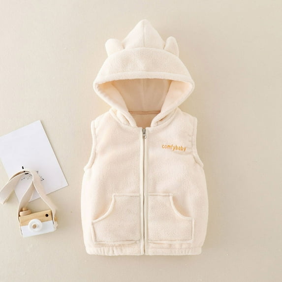 Toddler Fuzzy Vest Hooded Full-Zip White Vest Boys Soft Cozy Girls Fall Vest Girls Vest Size 2-3 Years