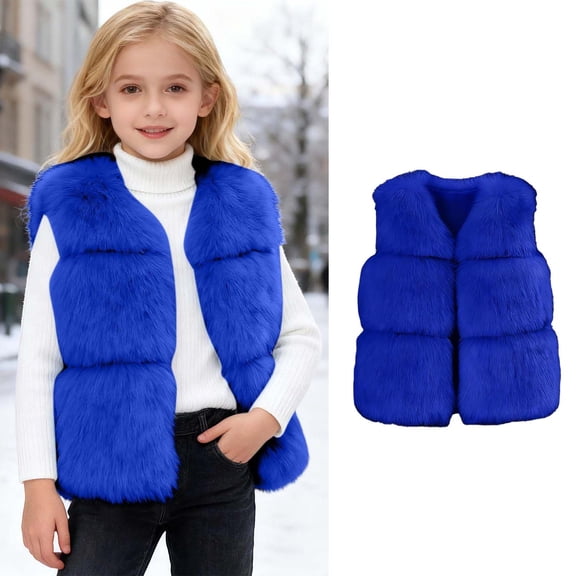 Toddler Fuzzy Vest for Girls Blue Vest Kids Warm Winter Clothes for 3-4 Years Old Girls