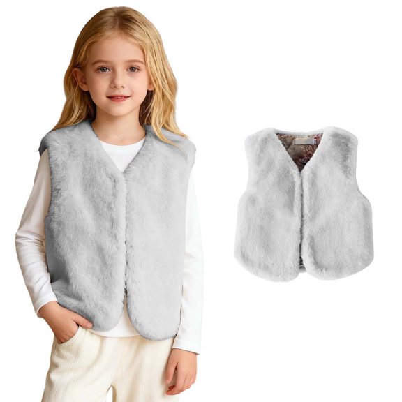 Toddler Fuzzy Vest for Girls Grey Vest Cozy Warm Winter Clothes Girls Jackets Size 18-24 Months