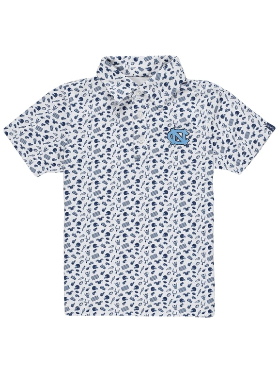 Toddler Garb White North Carolina Tar Heels Tom Allover Print Performance Polo