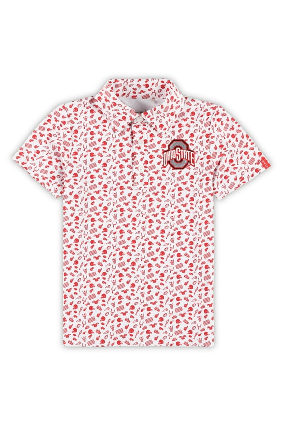 Toddler Garb White/Scarlet Ohio State Buckeyes Tom Allover Print Performance Polo