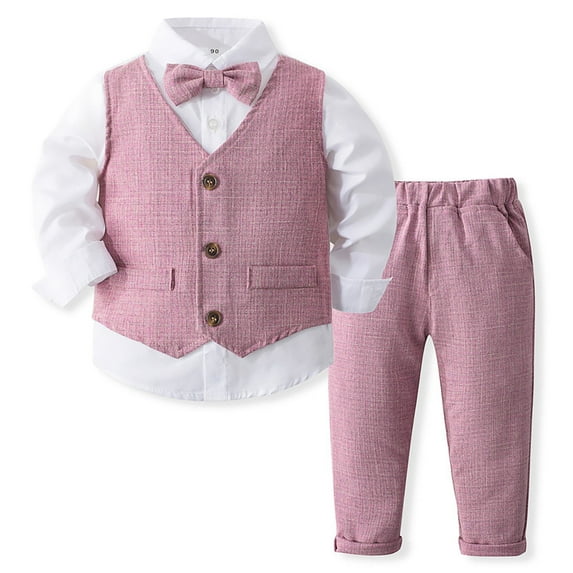 Toddler Gentleman Outfit Set Formal Dress Shirt Vest Pants Boy First Birthday Outfit Summer Baby Boy Clothes 12-18 Months