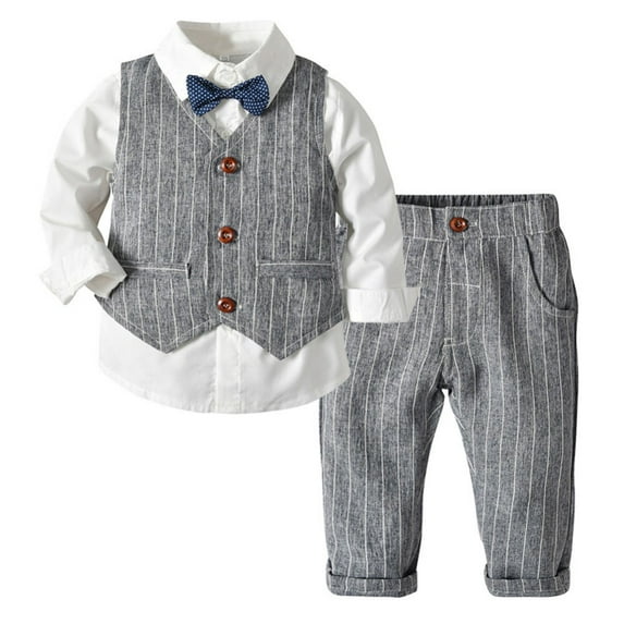 Toddler Gentleman Suit Baby Boy Clothes Sets Bowtie Long Sleeve Shirts and Suspenders Pants Sets 4 Pcs Dressy Outfit,12 Months-7 Years