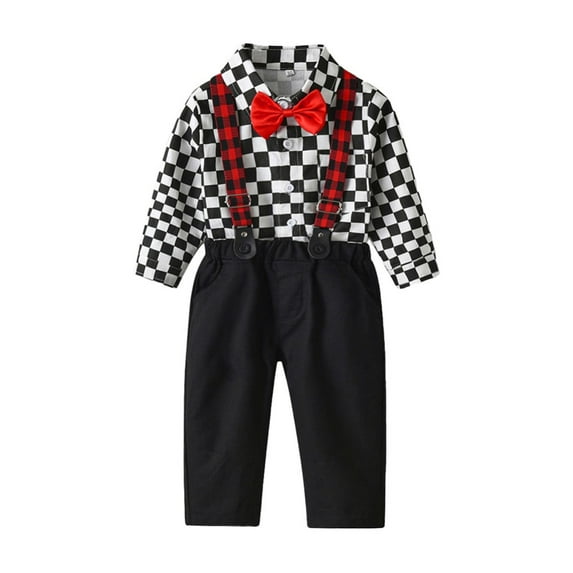 Toddler Gentleman Suit Baby Little Boy Clothes Sets Bowtie Long Sleeve Shirts and Suspenders Pants Sets 2Pcs Casual Outfit Sets,12 Months-7 Years