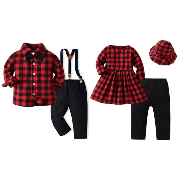 Toddler Gentleman Suit Boy Clothes Sets Long Sleeve Shirts and Suspenders Pants Sets Baby Boy Girl Brother and Sister Matching OutfitsOutfit Sets,6M-6Y