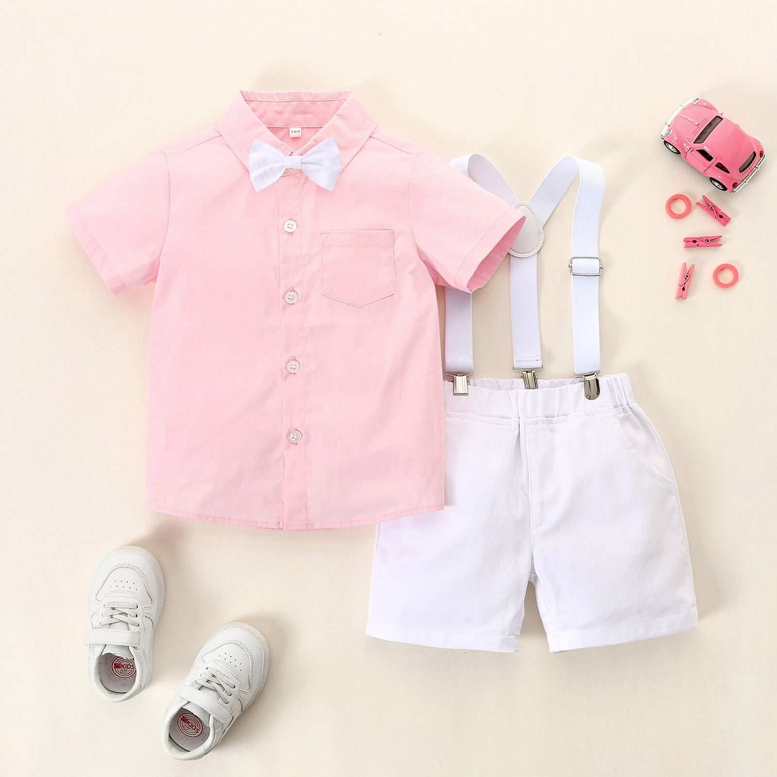 Toddler Gentleman Wedding Outfit Collared Dress Shirt Suspender Pants Baby Baptism Dress Boy Clothes 2-3 Years