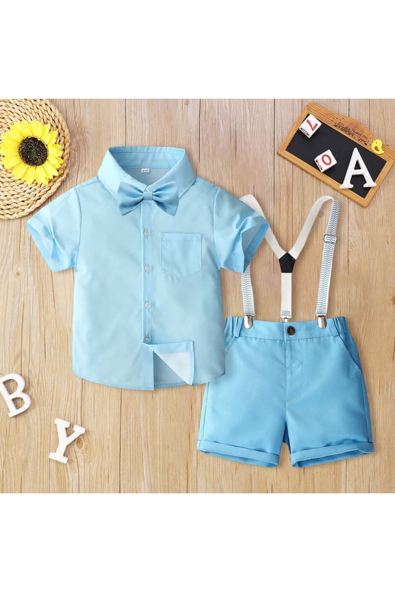 Toddler Boy Clothes Suit Button Down Shirt Suspenders Pants Baby Baptism Dress Boy Toddler Clothes 12-24 Months