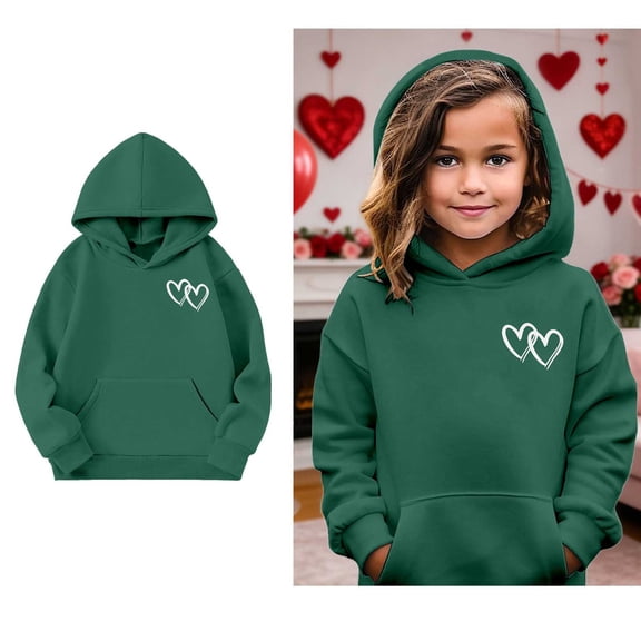 Toddler Gir Hoodie Valentines Day Sweatshirt Long Sleeve Casual Heart Sweatshirt Crewneck Pullover Sweatshirt Kids Clothes Boys Size 18-24 Months