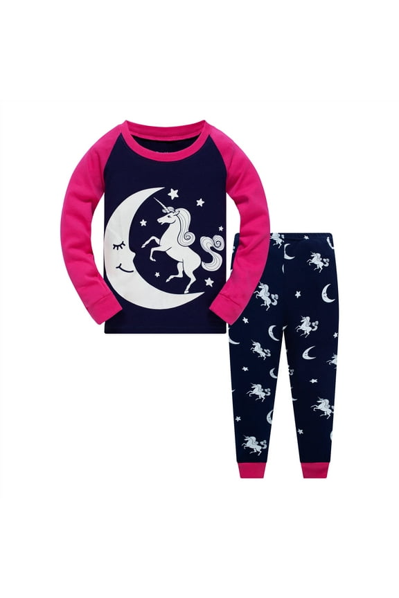 Toddler Girl 100% Cotton Unicorn Pajamas Set Glow in The Dark Style PJs Size 5T