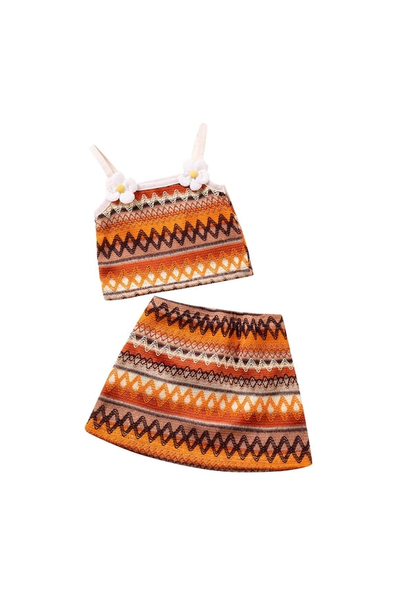 Toddler Girl 2 Piece Boho Outfit Crochet Cotton Floral Cami Tops Skirt Set Retro Vacation Summer Outfits Size Khaki, 5 Y