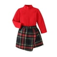 thumbnail image 1 of Toddler Girl 2 Piece Outfit Christmas Ribbed Long Sleeve Tops and Irregular Plaid Skirt Set, 1 of 8