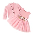 thumbnail image 1 of Toddler Girl 2 Piece Princess Outfit Long Sleeve Knit Cardigan Floral Waist Sleeveless Tulle Dress Fall Clothes Set for 3 Months To 3 Years Pink, 1 of 6