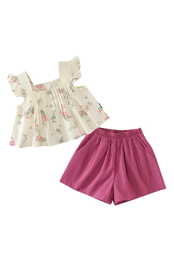 Toddler Girl 2 Piece Short Sets Baby Girls Floral-Print Clothes Twist Front Top and Short with Pocket Summer Outfits