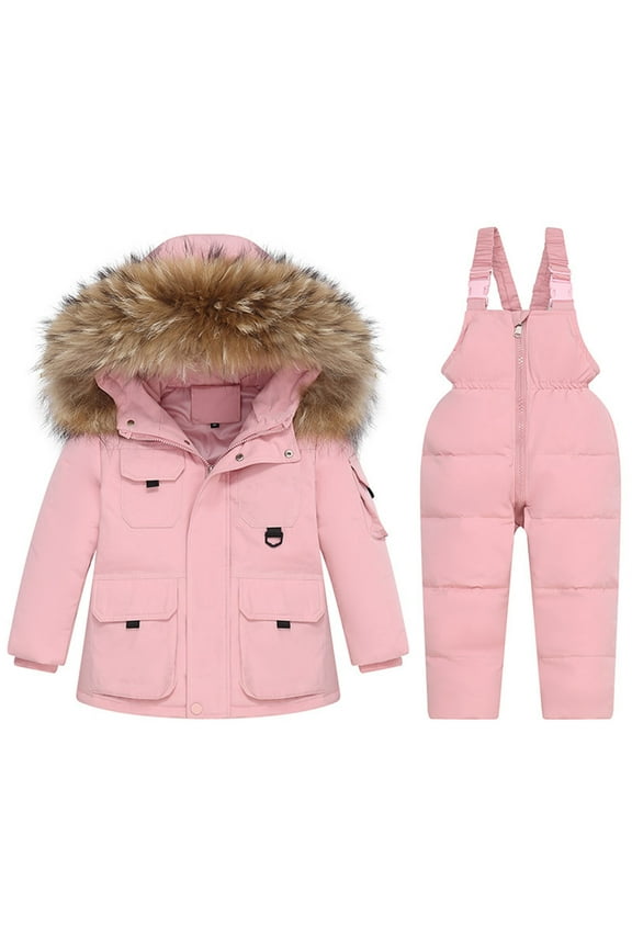 Toddler Girl 2 Piece Ski Suit New Boys Girls Fashion Solid Color down Jackets Keep Thickening Warm Outdoor Coat Jumpsuit Set Style B-23 Pinky 5 Years