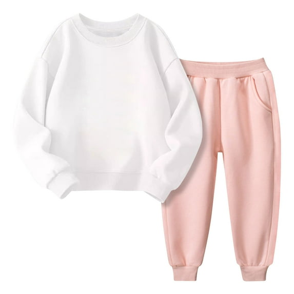 Toddler Girl 2 Piece Sweat Set, Baby Girls' Pants Sets, Kids Outfits Sets Solid Fleece Lined Sweatshirts and Jogger Set for Fall Winter Long Sleeve Crew Neck Pullover Sweatsuit B-4-Pinks 8T