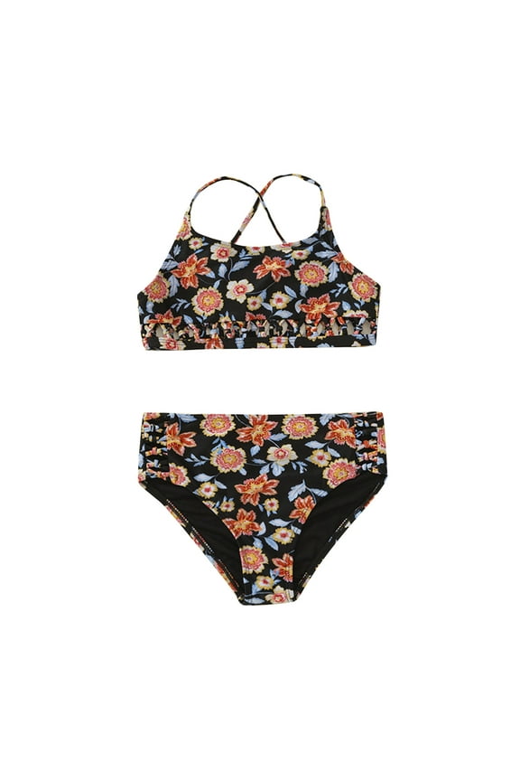 Toddler Girl 2 Piece Swimsuit Sport Prints High Waist Bikini Set Swimwear Bathing Suit,Size 5 Years-6 Years