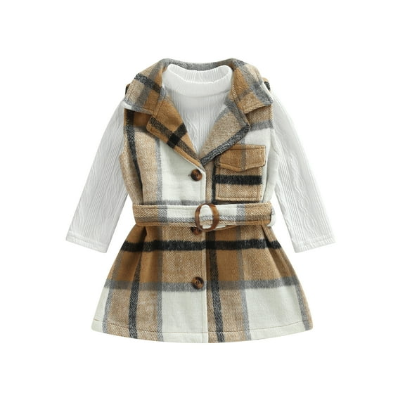 Toddler Girl 2Pcs Fall Outfits, Long Sleeve Knit Tops and Sleeveless Belted Coat Set, 2-7T