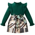 thumbnail image 1 of Toddler Girl 2Pcs Outfits Set Solid Ruffle Long Sleeve Ribbed T-Shirt Knit Tops Plaid Button Skirts Set Spring Fall Winter Clothes Kid 2-7 Years, 1 of 9