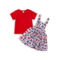 thumbnail image 1 of Toddler Girl 4th of July Outfit Short Sleeve T Shirt + Stars Stripes Suspender Skirts Overall Dress Set Kids Fourth Of July Clothes, 1 of 7