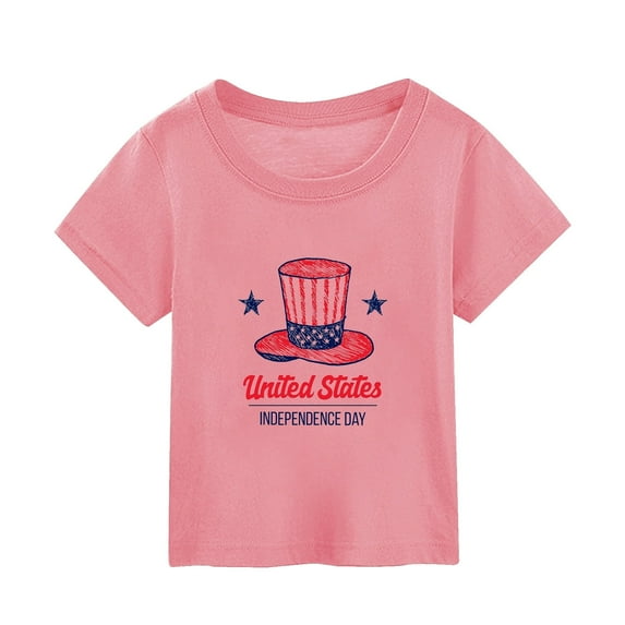 Toddler Girl America T-Shirt Patriotic Tees For Kids Unisex 4th of July Shirt Tops Short Sleeve Crew Neck T Shirts Pink Size 2-3 Years