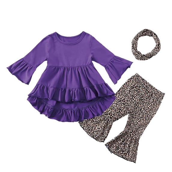 Toddler Girl Baby Girls Set Fashion Sweet Flower Prints Long Sleeved Top Bell Bottoms Hairband Casual 2 Piece Set Long Sleeve Tops Pants Set for 0 6 12 18 24 M 1t 2t 3t 4t 5t 6t (18-24 Months,O)