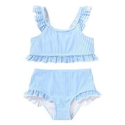 Toddler Girl Baby Swimsuit Ruffle Sleeveless Stripe Swimwear Two Pieces Bikini Set Beachwear