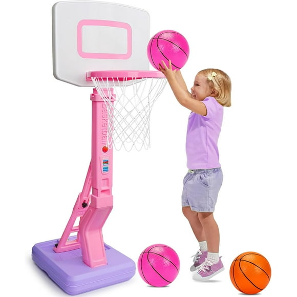 Toddler Girl Basketball Hoop Indoor Pink Adjustable Mini Basketball Goal with Ball Pump for Outdoor Poolside Toys Backyard Game Outside Basketball Toy for Kids Age 1-3 3-5 6 7 4-8 Birthday Gift