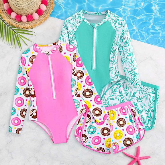 Toddler Girl Bathing Suit Beachwear Girls Two Piece Ruffle Trim Tankini and Swim Shorts Lightweight Sun Safe Outfit for Toddler Seaside Vacation Swimming Trips Green 5Y