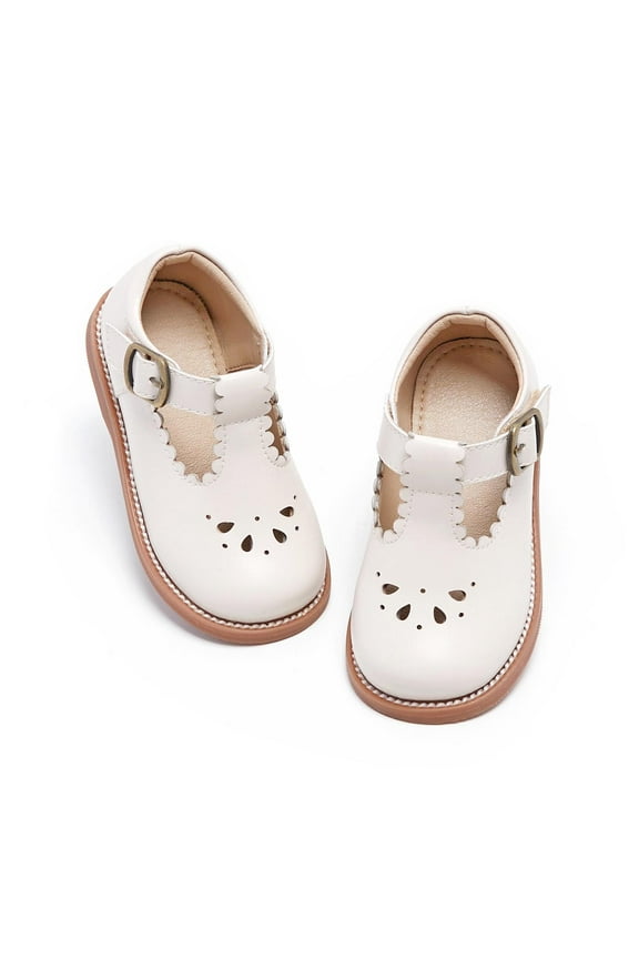 Toddler Girl Beige Mary Jane Dress Shoes Size 11 - Little Girl Oxford Shoes for Easter Flower Girl Party School Shoes