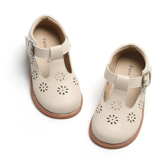 Toddler Girl Beige Mary Jane Dress Shoes Size 12 - Little Girl Oxford Shoes for Easter Flower Girl Party School Shoes