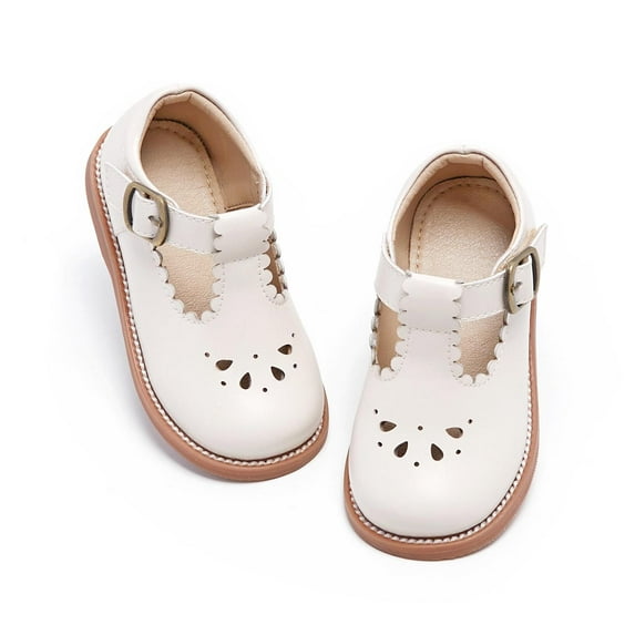 Toddler Girl Beige Mary Jane Dress Shoes Size 7 - Little Girl Oxford Shoes for Easter Flower Girl Party School Shoes