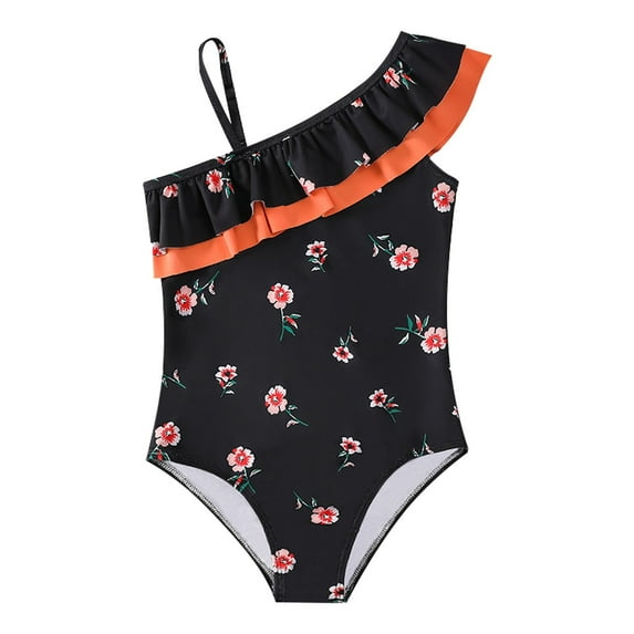 Toddler Girl Big Kids Summer One Piece Swimsuit Peplum Print Swimwear Bathing Suit For Girls For 6 Years-7 Years