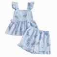 thumbnail image 1 of Toddler Girl Boho Outfit Ruffle Layer Sleeveless Top Floral Print Shorts Summer Casual Set 2-3 Years, 1 of 5